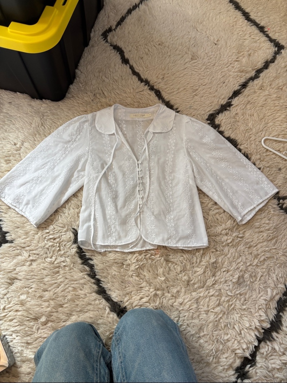 Christy Dawn White Eyelet Button-Front Cotton Blouse - Picture 16 of 16